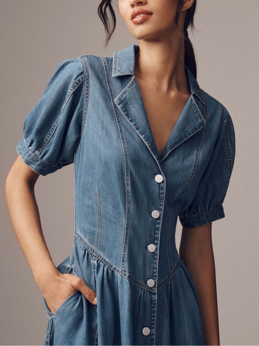 Anthropologie Pilcro Short-Sleeve Denim Midi
Shirt Dress 8 (labeled 14) - Picture 2 of 12